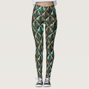 Art Deco Turquoise & Goud Geometrisch Patroon Leggings