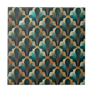 Art Deco Turquoise & Goud Geometrisch Patroon Tegeltje