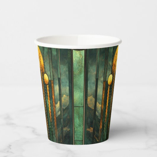 Art Deco Turquoise Groen Goud Zon Papieren Bekers (Links)