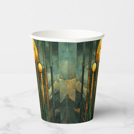 Art Deco Turquoise Groen Goud Zon Papieren Bekers (Rechts)