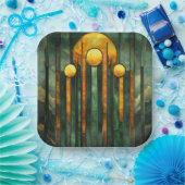 Art Deco Turquoise Groen Goud Zon Papieren Bordje (Feest)