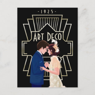  Art Deco Twenties Era Couple in Love Briefkaart