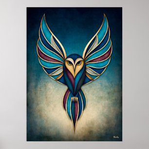 Art Deco Uil Abstract Geometrische Vogel Wandkunst Poster