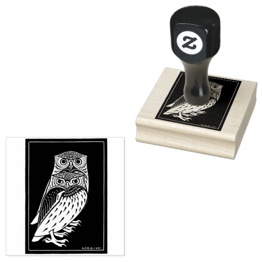  art deco uilen 	rubberstempel (Gestempeld)