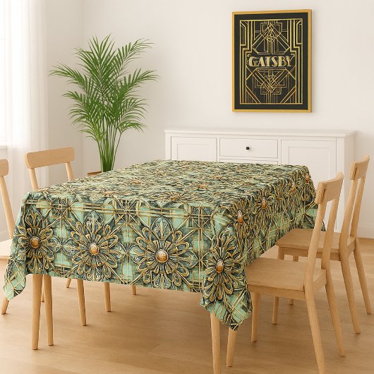 Art Deco uit de jaren 20 Weelderig Groen Goud Tafelkleed