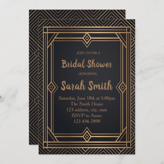 Art deco uitnodiging voor bruidsfeest (Voorkant / Achterkant)