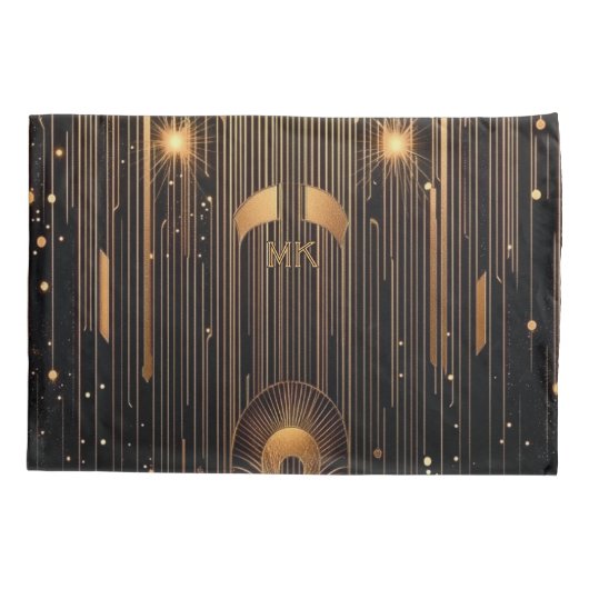 Art Deco Uw Initialen Egyptisch Art Zwart Standaar Kussensloop (Achterkant-Links)