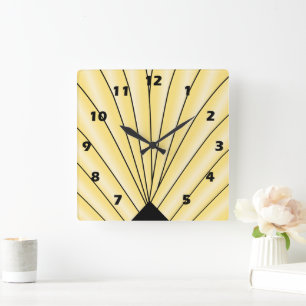 Art Deco ventilatorontwerp gele vierkante wandklok Klok
