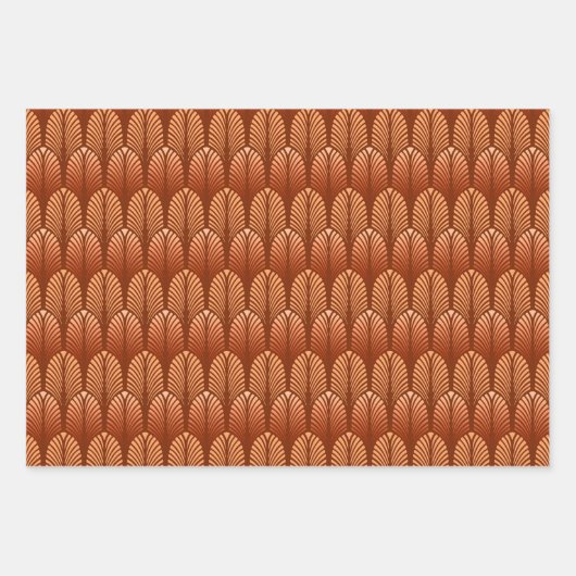 Art Deco-ventilatorpatroon, blauw, koper, wter Inpakpapier Vel (Voorkant 2)