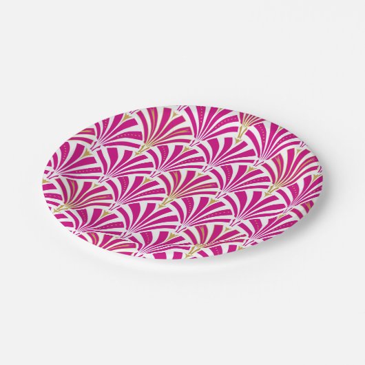 Art Deco-ventilatorpatroon - fuchsia roze Papieren Bordje (Gekanteld)
