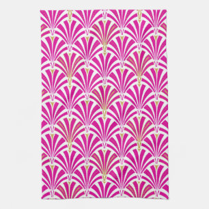 Art Deco-ventilatorpatroon - fuchsia roze Theedoek