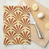 Art Deco-ventilatorpatroon - koper op geel Theedoek (Quarter Fold)