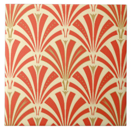Art Deco-ventilatorpatroon - mandarijnenoranje Tegeltje