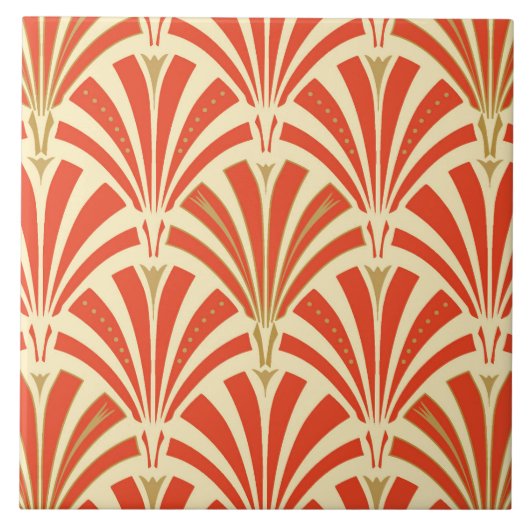 Art Deco-ventilatorpatroon - mandarijnenoranje Tegeltje (Voorkant)