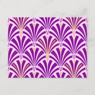 Art Deco-ventilatorpatroon - paars en orchidee Briefkaart