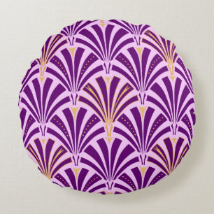 Art Deco-ventilatorpatroon - paars en orchidee Rond Kussen