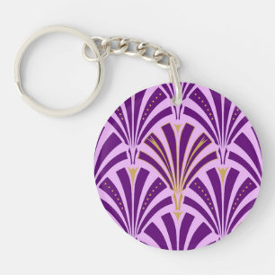 Art Deco-ventilatorpatroon - paars en orchidee Sleutelhanger