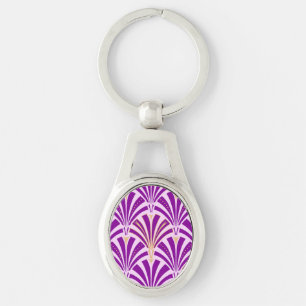 Art Deco-ventilatorpatroon - paars en orchidee Sleutelhanger