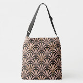 Art Deco-ventilatorpatroon - perziken op zwart Crossbody Tas (Achterkant)