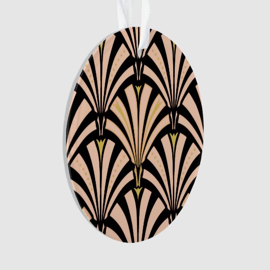 Art Deco-ventilatorpatroon - perziken op zwart Ornament (voorkant)