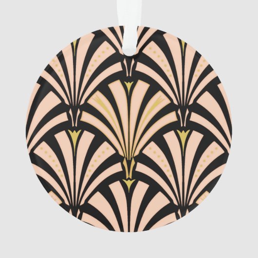 Art Deco-ventilatorpatroon - perziken op zwart Ornament (achterkant)