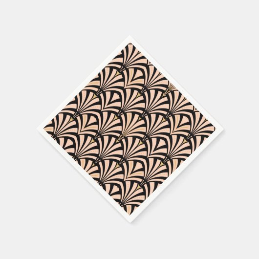 Art Deco-ventilatorpatroon - perziken op zwart Servet (Hoek)