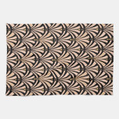 Art Deco-ventilatorpatroon - perziken op zwart Theedoek (Horizontaal)