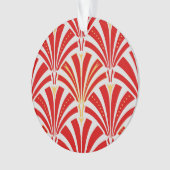 Art Deco-ventilatorpatroon - rood op parelgrijs Ornament (voorkant)