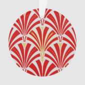 Art Deco-ventilatorpatroon - rood op parelgrijs Ornament (voorkant)