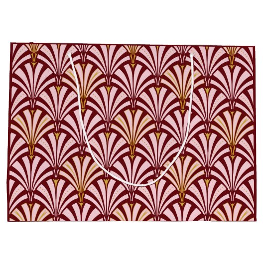 Art Deco-ventilatorpatroon - roze en Bourgogne Groot Cadeauzakje (Achterkant)