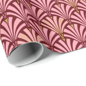 Art Deco-ventilatorpatroon - roze en maron Cadeaupapier (Rol Hoek)