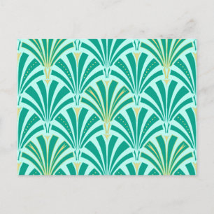 Art Deco-ventilatorpatroon - turquoise op aqua Briefkaart
