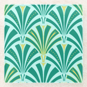 Art Deco-ventilatorpatroon - turquoise op aqua Glazen Onderzetter
