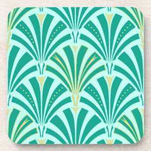 Art Deco-ventilatorpatroon - turquoise op aqua Onderzetter
