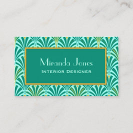 Art Deco-ventilatorpatroon - turquoise op aqua Visitekaartje