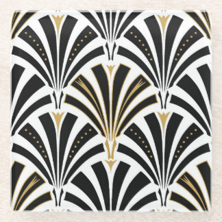 Art Deco-ventilatorpatroon - zwart-wit Glazen Onderzetter