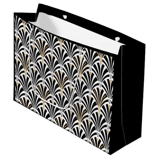 Art Deco-ventilatorpatroon - zwart-wit Groot Cadeauzakje (Voorkant Gekanteld)