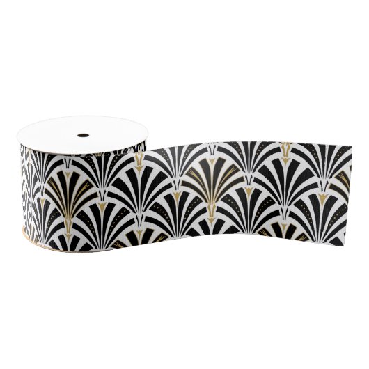 Art Deco-ventilatorpatroon - zwart-wit Grosgrain Lint (Spoel)