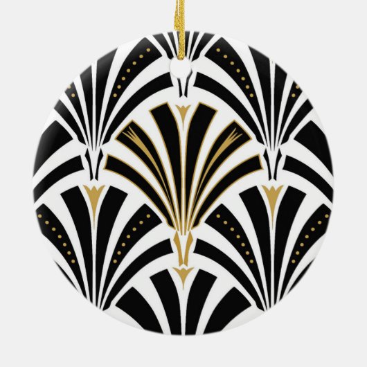 Art Deco-ventilatorpatroon - zwart-wit Keramisch Ornament (Achterkant)