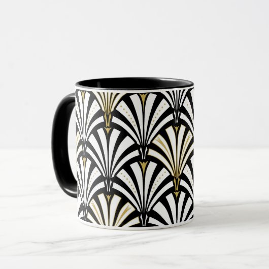 Art Deco-ventilatorpatroon - zwart-wit Mok (Voorkant links)