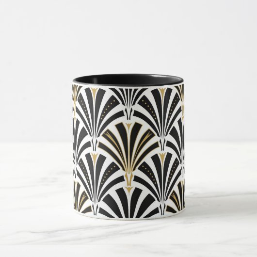 Art Deco-ventilatorpatroon - zwart-wit Mok (Midden)