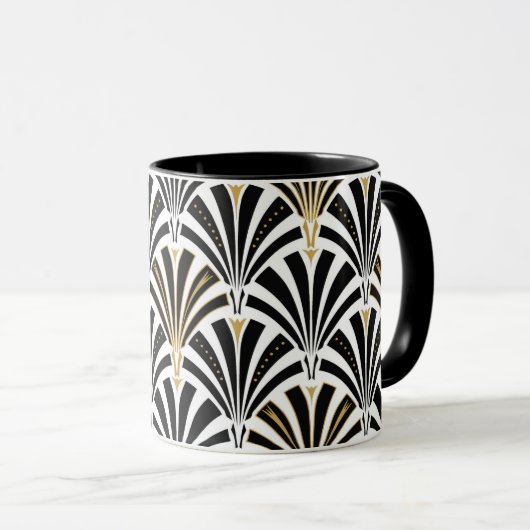 Art Deco-ventilatorpatroon - zwart-wit Mok (Voorkant rechts)