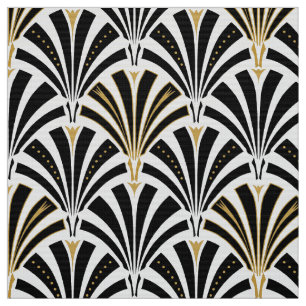 Art Deco-ventilatorpatroon - zwart-wit Stof