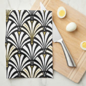 Art Deco-ventilatorpatroon - zwart-wit Theedoek (Quarter Fold)