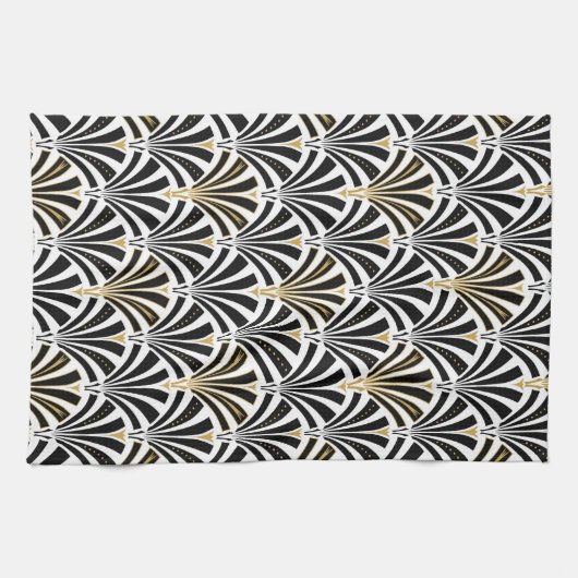 Art Deco-ventilatorpatroon - zwart-wit Theedoek (Horizontaal)