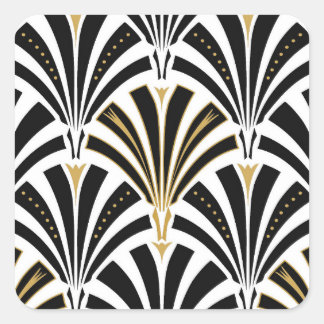 Art Deco-ventilatorpatroon - zwart-wit Vierkante Sticker