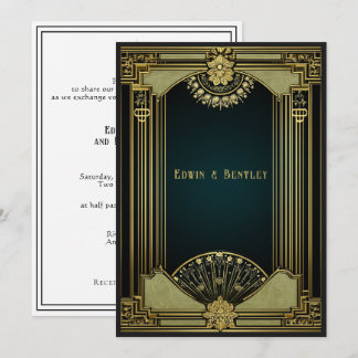 Art Deco verfijnde goud, zwart & salie groen Kaart