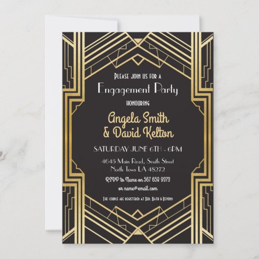 Art Deco Verloving Invitations Gatsby 1920 Kaart (Voorkant)
