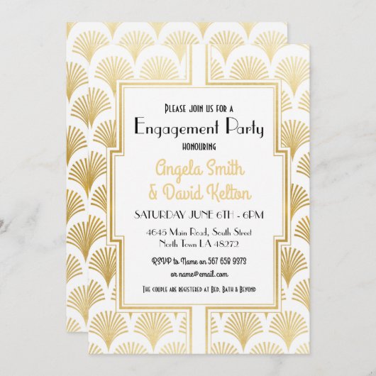 Art Deco Verlovingsring Gatsby Jaren '20 WIT & GOU Kaart (Voorkant / Achterkant)