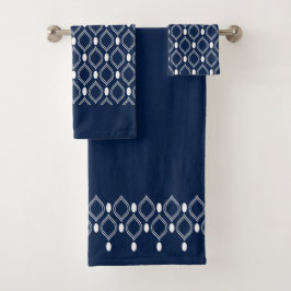Art Deco vertoont een blauw en wit patroon Bad Handdoek